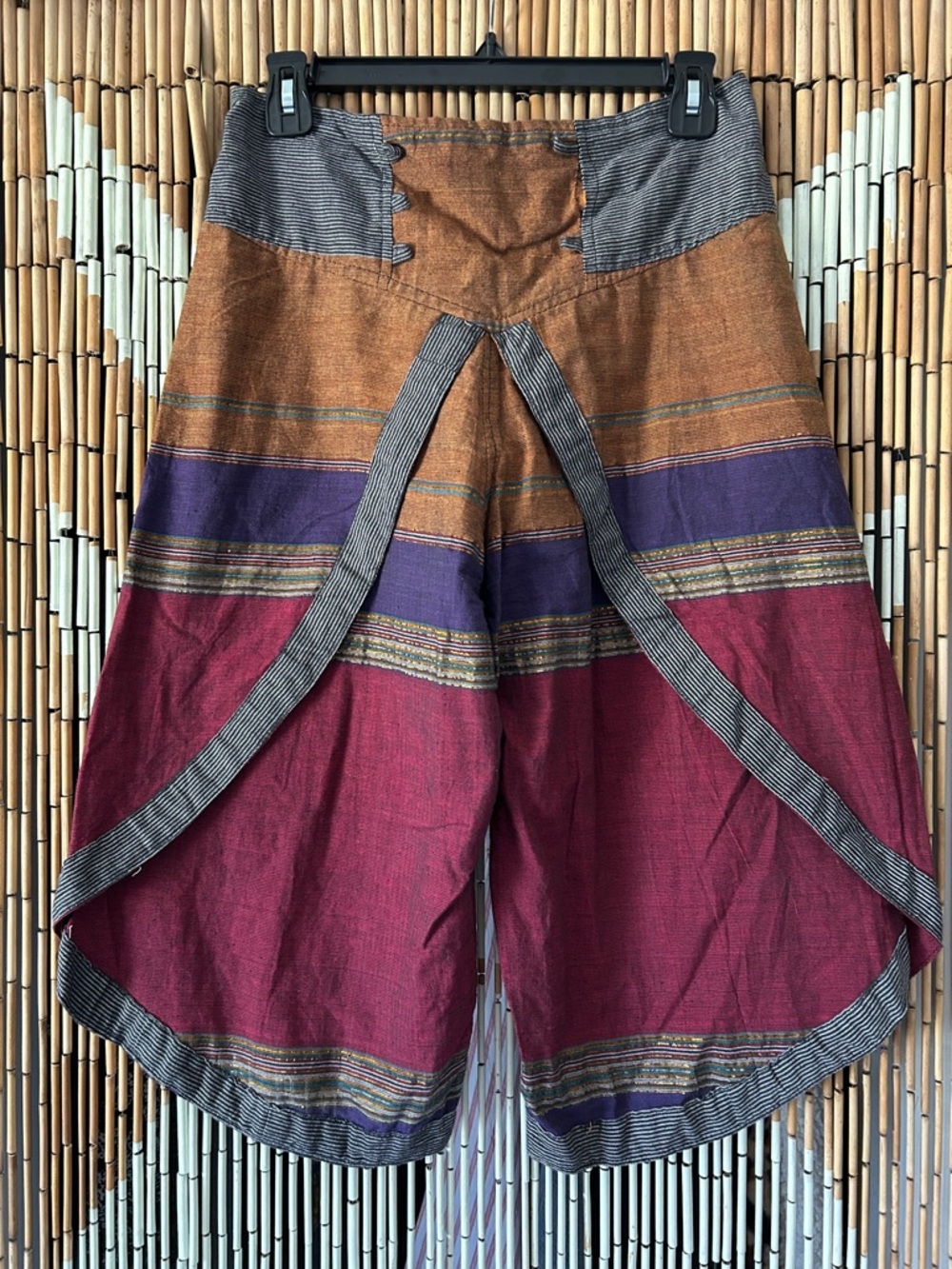Bohemian Striped Wrap Skirt-Pants in Rust, Purple & Burgundy